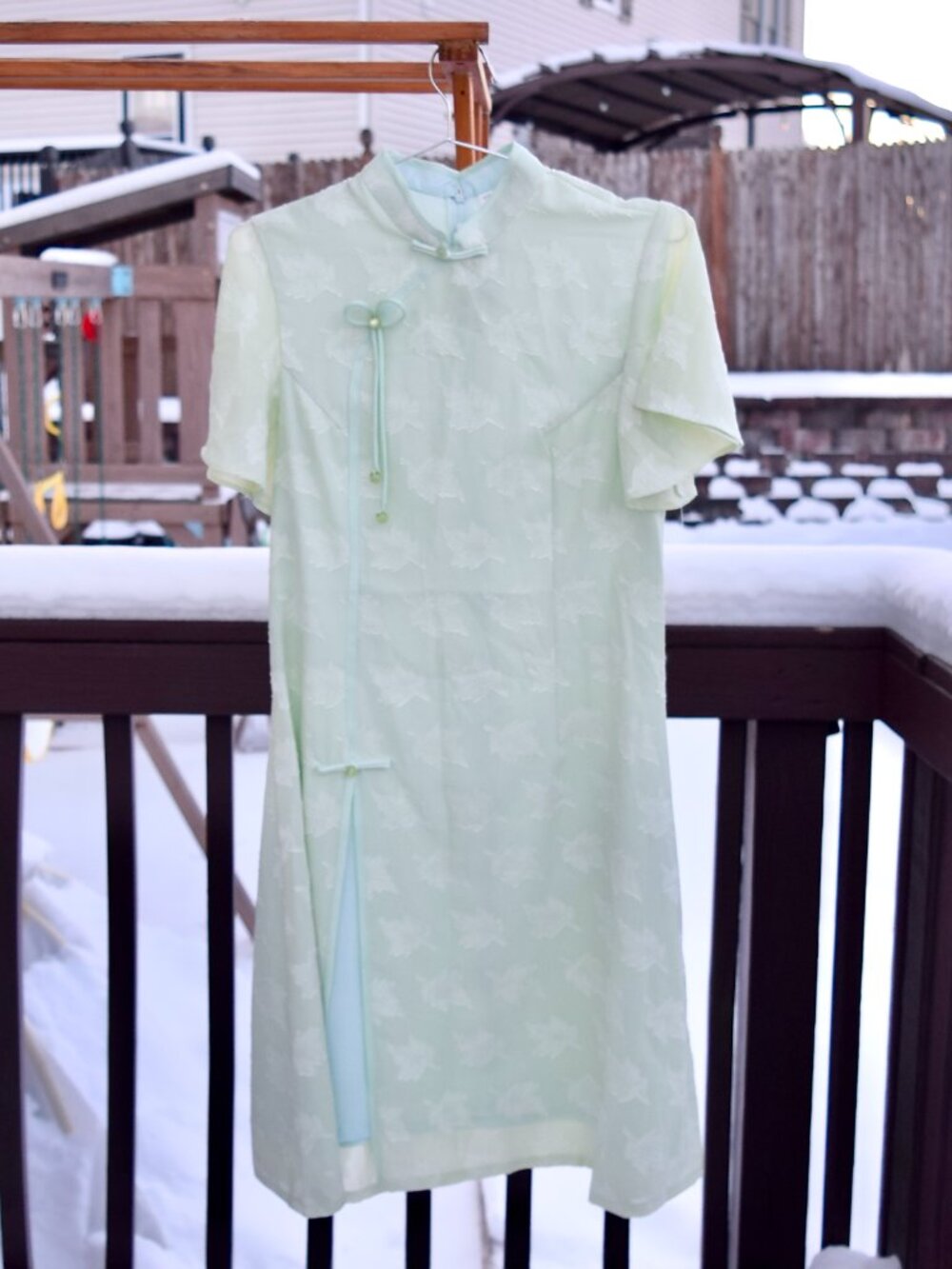 Green Maple Cutwork Chiffon Qipao Dress - Chinese Traditional Cheongsam